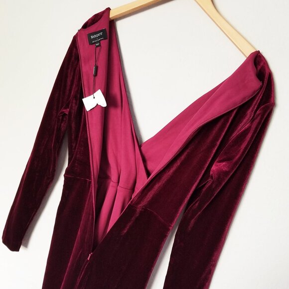 NEW Bardot Morgan Velvet Midi Dress in Burgundy Size 8 Slit Holiday No Belt $119 - Picture 12 of 16